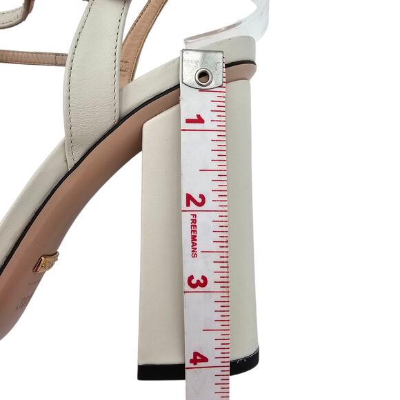 Gucci GG Logo Marmont Block High Heel Sandal White Leather Gold Size 38.5 US 8.5 - Picture 11 of 11